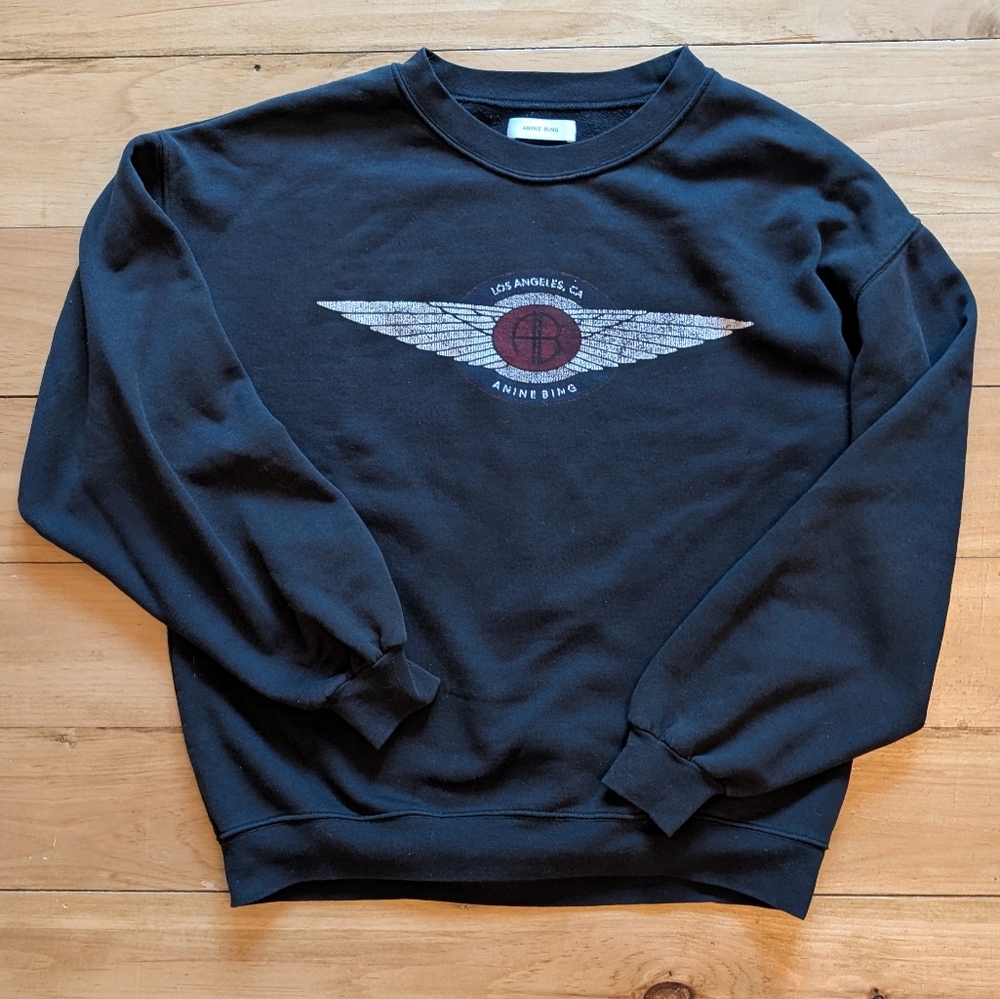 Anine Bing Jax Black Graphic Crew Neck Sweatshirt